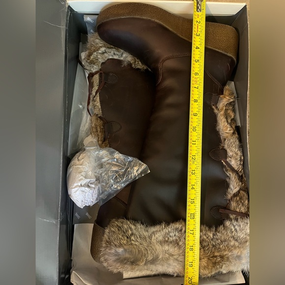 Cougar Brown Rabbit Fur-Trimmed Knee-High Leather Laced Boots - Picture 13 of 14